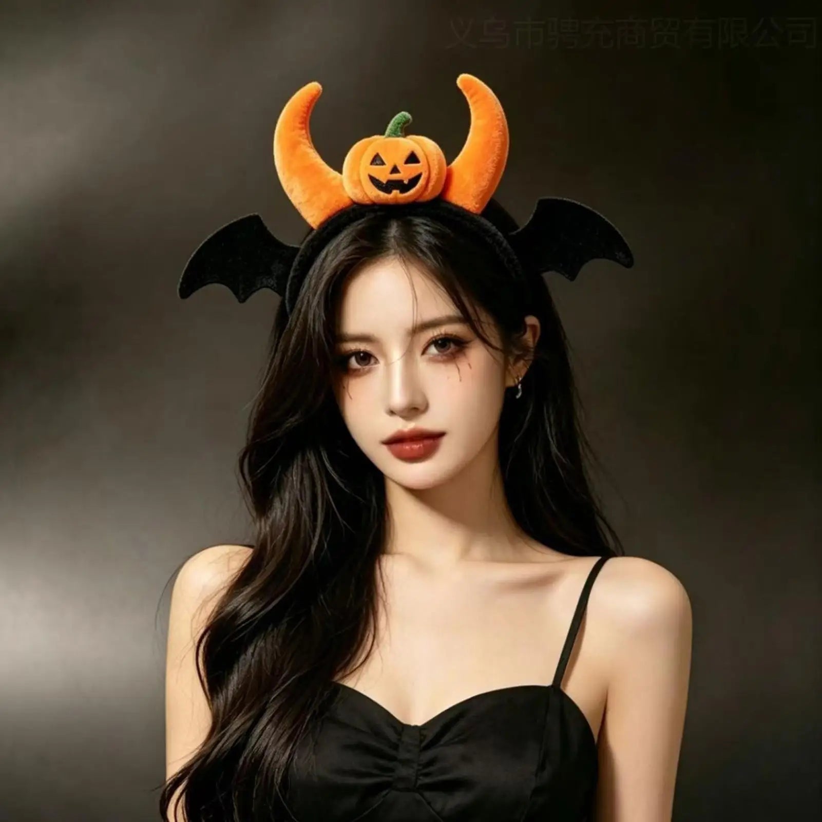 Pumpkin Headband Fuzzy Spooky Elastic Bat Wings Headpiece Hair Bands