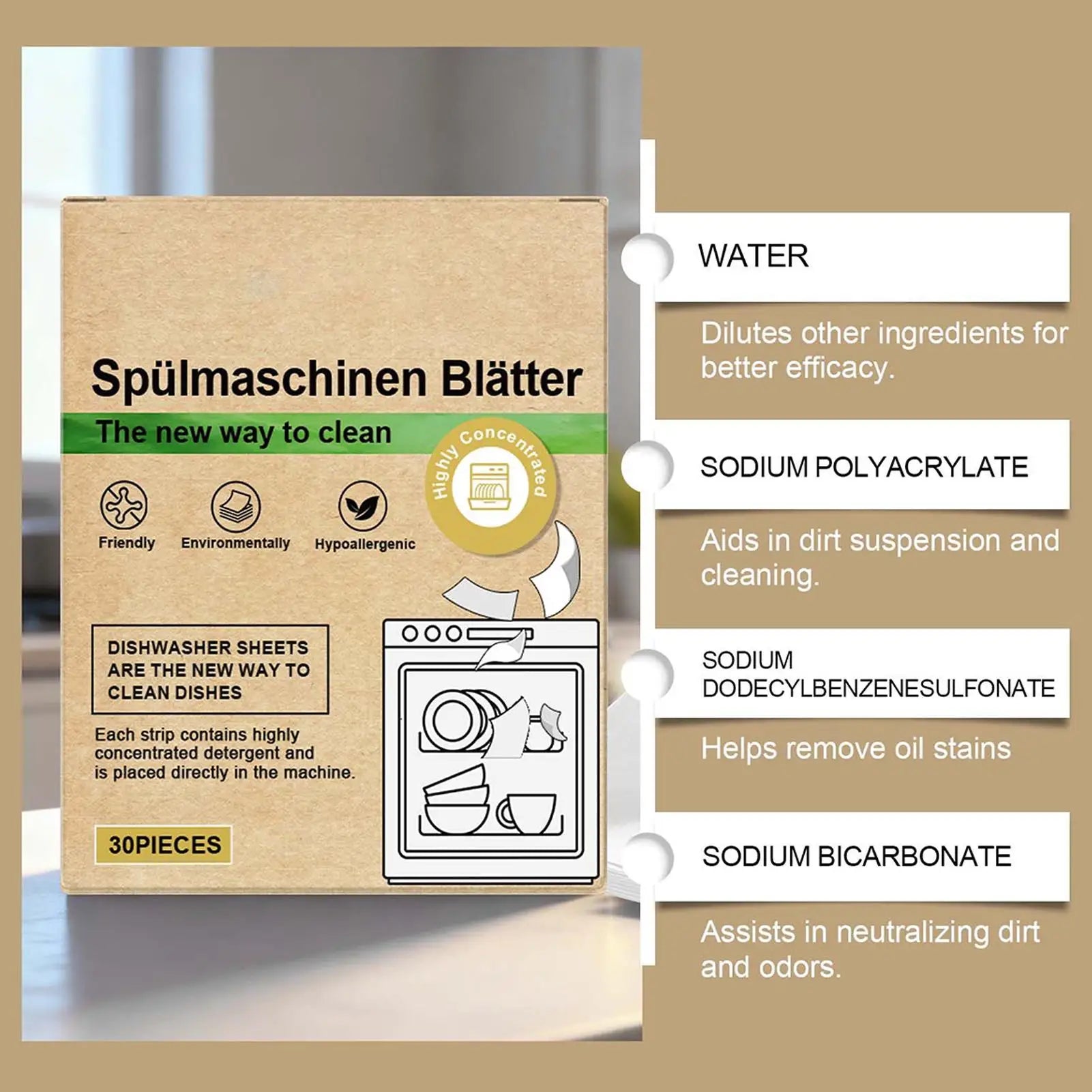 Eco-friendly Dishwasher Detergent Sheets Natural Cleaning Strips