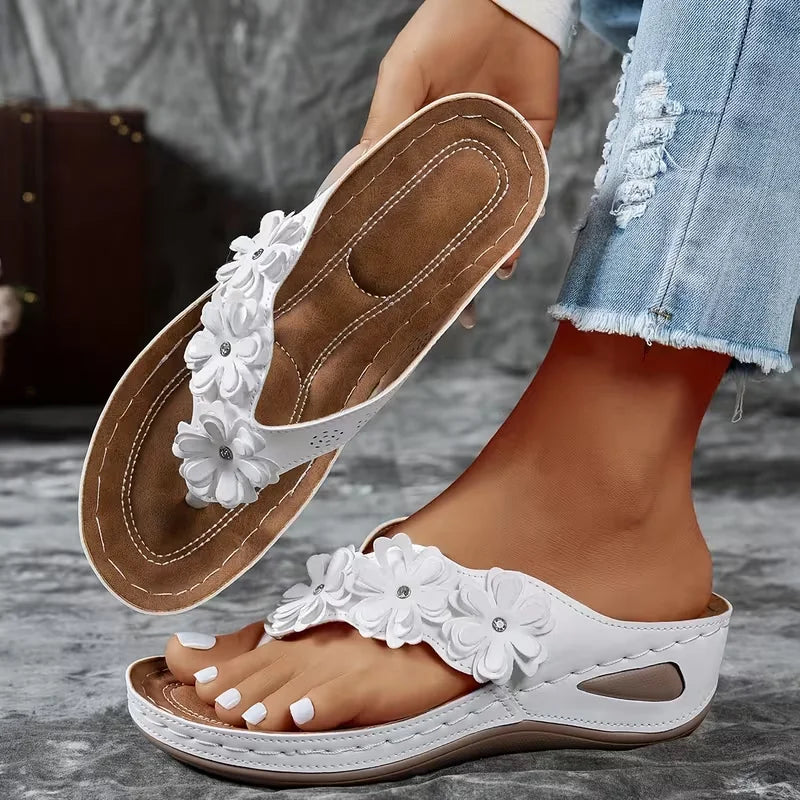 Women Slippers 2025 Slides Flowers Wedges Shoes Lightweight Platform Zpaxo WHITE 42