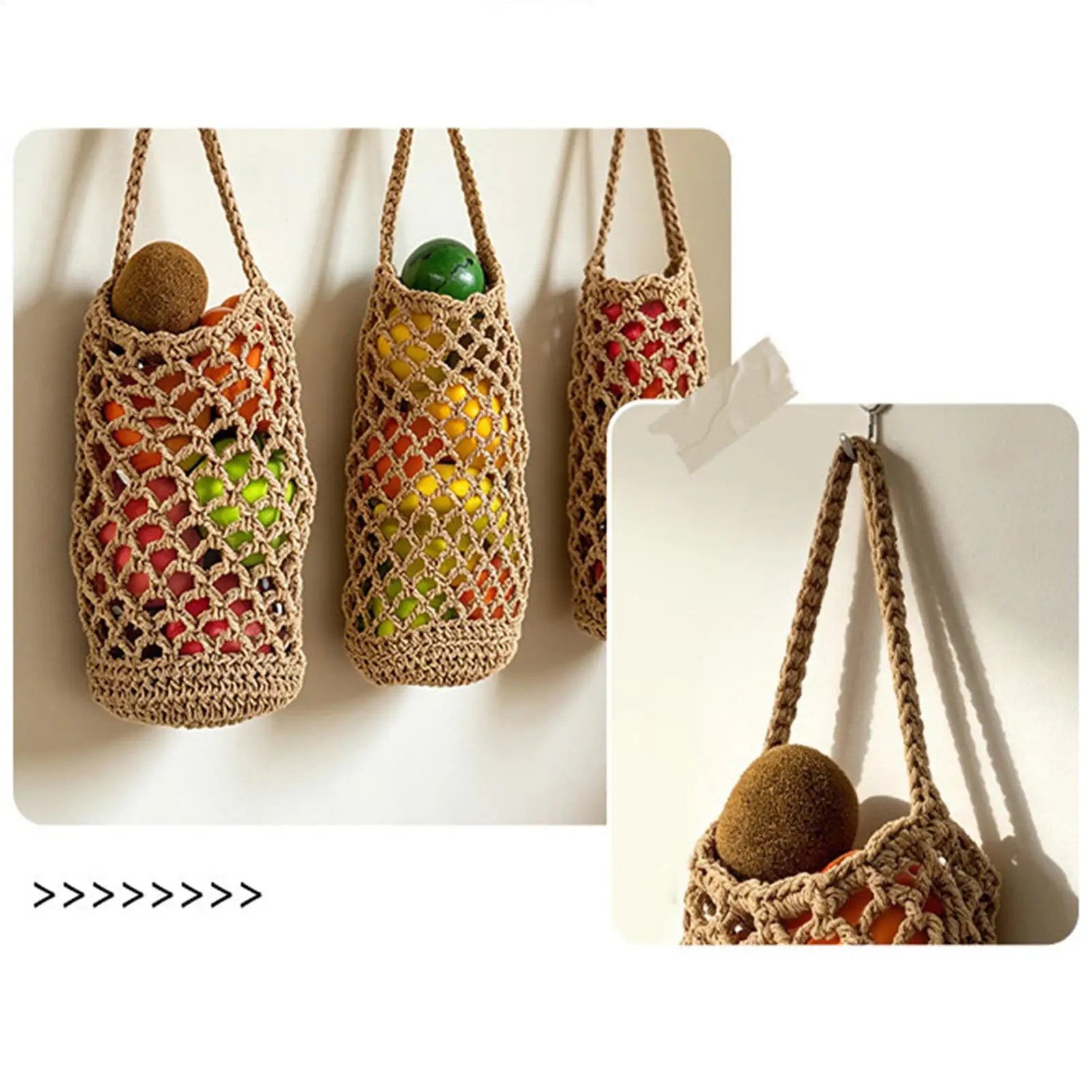 Wicker Weave Storage Basket Wall-mounted Vegetable Basket Fruit Sundry Basket Kitchen Storage Home Decoration Organizer Zpaxo