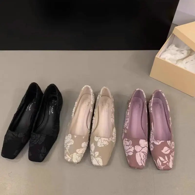 Flat Shoes for Women 2025 Spring Autumn New Retro Black Square Toe Mary Jane Ballet Shoes Loafers Women Big Size 42 43 44 Zpaxo