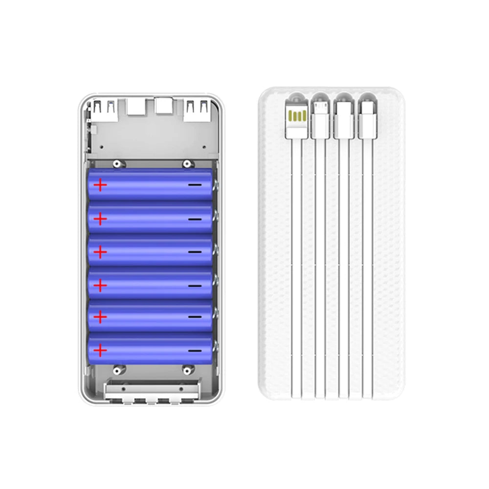 6*18650 USB Detachable Battery Storage Box For Phone Charging QC 3.0 PD DIY Battery Shell With Cables Portable Power Bank Case Zpaxo