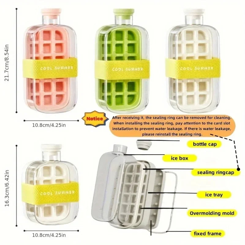 12-Grid 500/800ml Silicone Food-Grade Ice Cube Tray Large Capacity Water Bottle Combo with Lid Flexible Transparent Plastic Mold Zpaxo