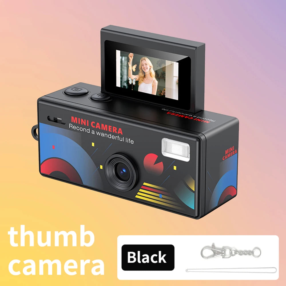 1080P HD Retro Thumb Camera with 180° Flip Screen Wearable Portable Mini Keychain Camera for Outdoor Travel Photography 2026 NEW Zpaxo LK030 Black Camera Add 32G