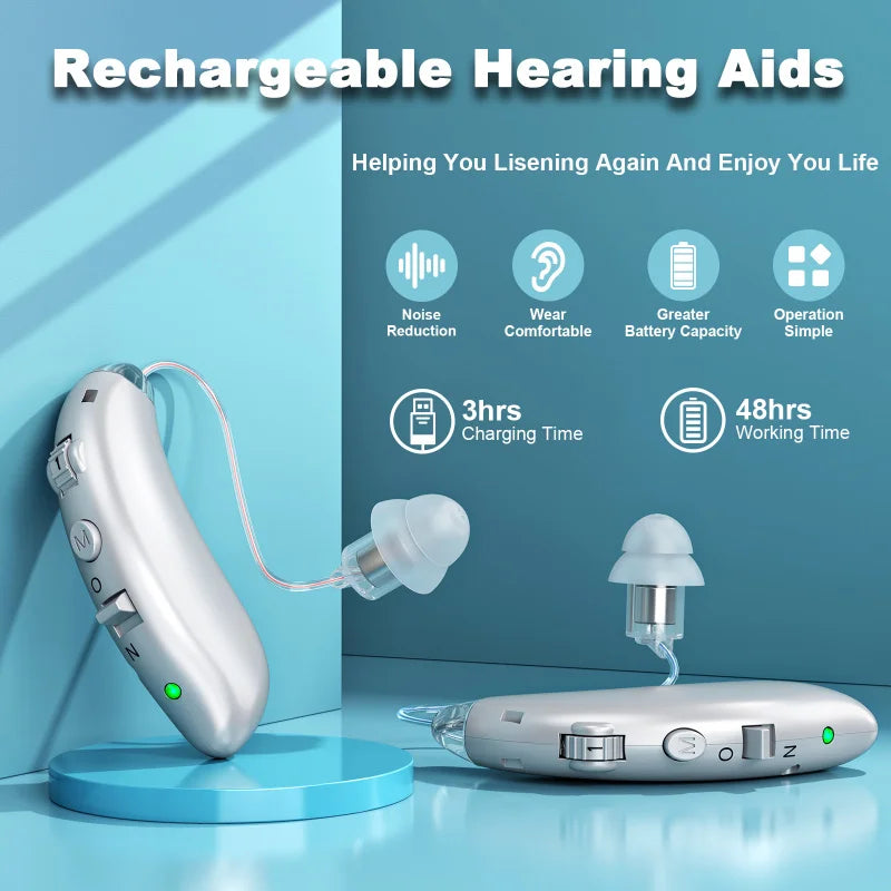 BTE Elderly Hearing Aid Rechargeable Deaf Digital Display Listening