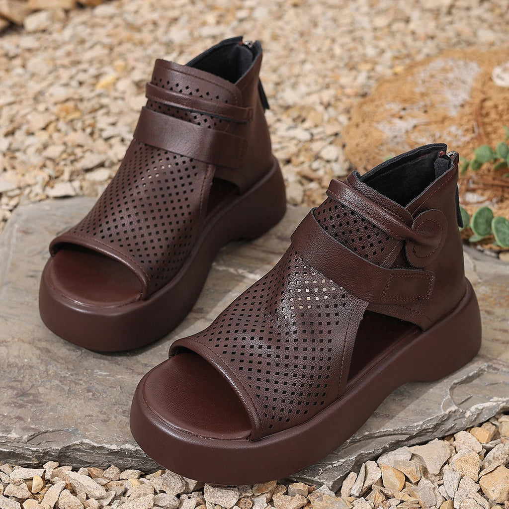 Breathable Mesh Hole Shoes Fish Mouth Summer Comfortable Hook Loop