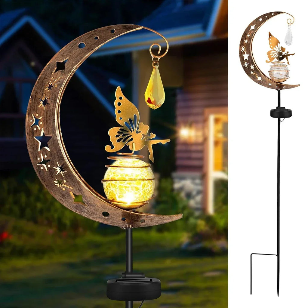 Solar Stake Lights Moon Fairy Garden Lamp Outdoor Crackle Glass Globe Zpaxo A China Mainland