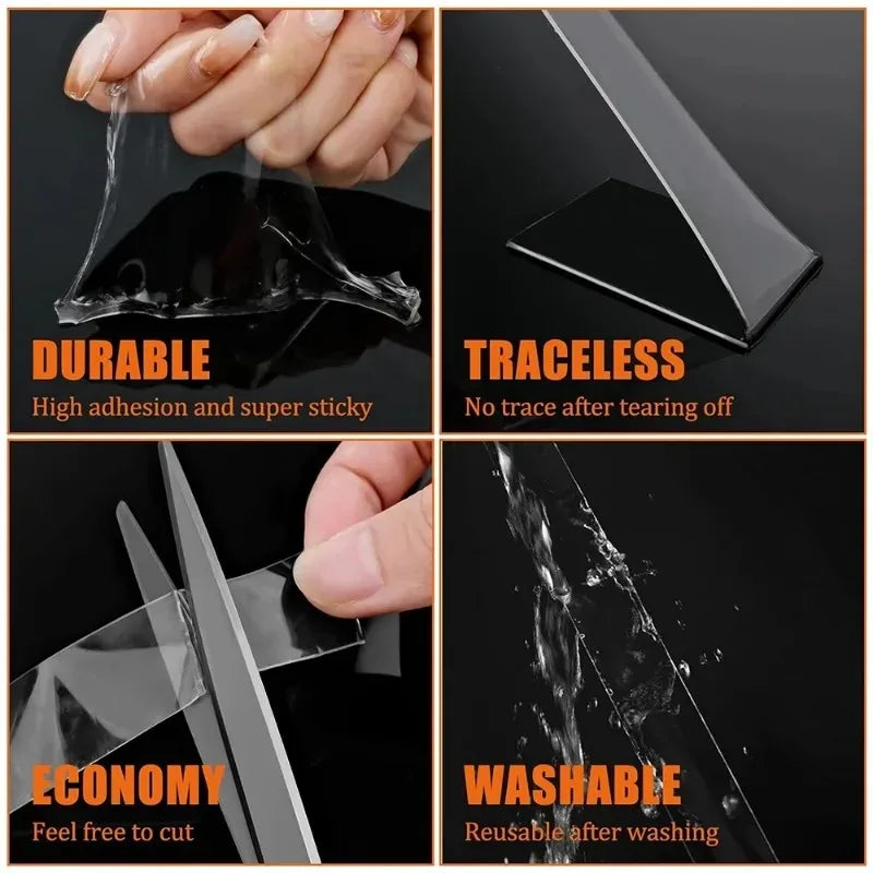 Nano Double-Sided Tape Non-Trace Hook Adhesive Acrylic Double-Sided Tape Transparent Tape Water Proof Nano Adhesive Zpaxo