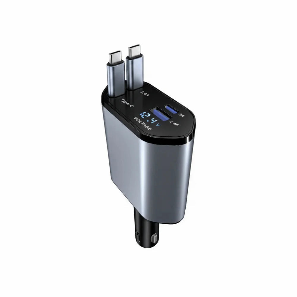 Universal 4 IN 1 Car Charger Retractable Cable 120W Retractable Car Charger Fast Charge Cigarette Lighter Adapter For Cars Zpaxo Black