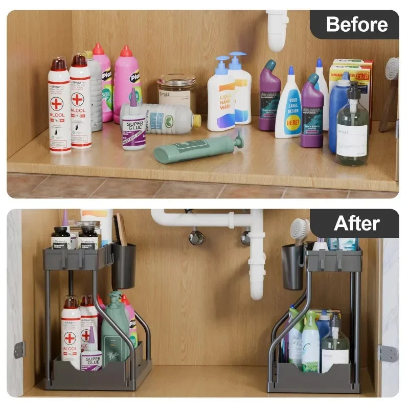 2-Tier Pull-Out Storage Organizer for Kitchen & Bathroom Pull-Out Cabinet Organizer Zpaxo