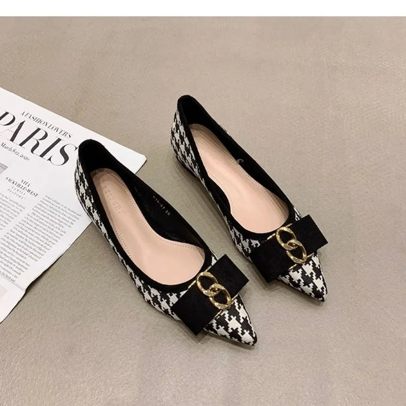 Flat Shoes for Women 2025 Spring Autumn New Shallow Mouth Pointed Toe Metal Buckle Women's Shoes Large Size 43 44 Loafers Women Zpaxo