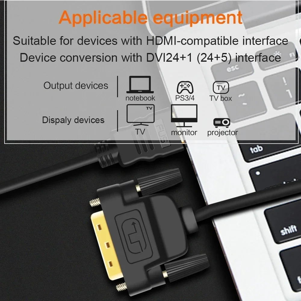HDMI Compatible DVI Cable 1080P 3D D 24 1 Pin Adapter Cables Gold Zpaxo