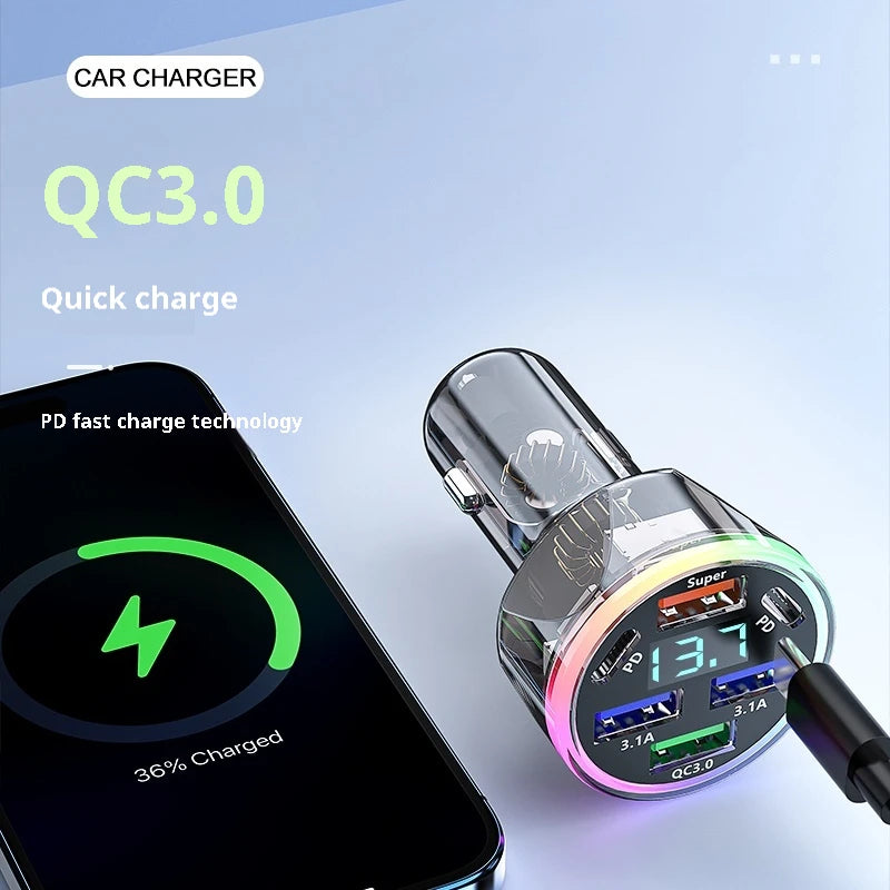 4-in-1 USB-C Car Charger 100W Dual PD QC 3.0 + Voltage Display Car Phone Charger Zpaxo