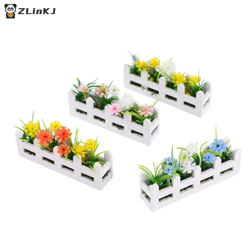 ▶1Pcs Pretend Play Toy 1:12 Scale Dollhouse Simulated Flower Fence Decor Garden Lifelike Artificial Miniature Potted Plants Zpaxo