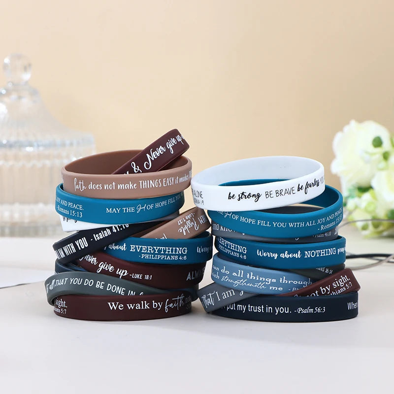 Religious Silicone Wristbands Bulk Bible Rubber Bracelets Colorful Zpaxo One size