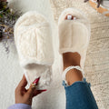 Women Fluffy Slippers 2025 Furry Open Toe Indoor Soft Plush Cozy Zpaxo Beige 42-43