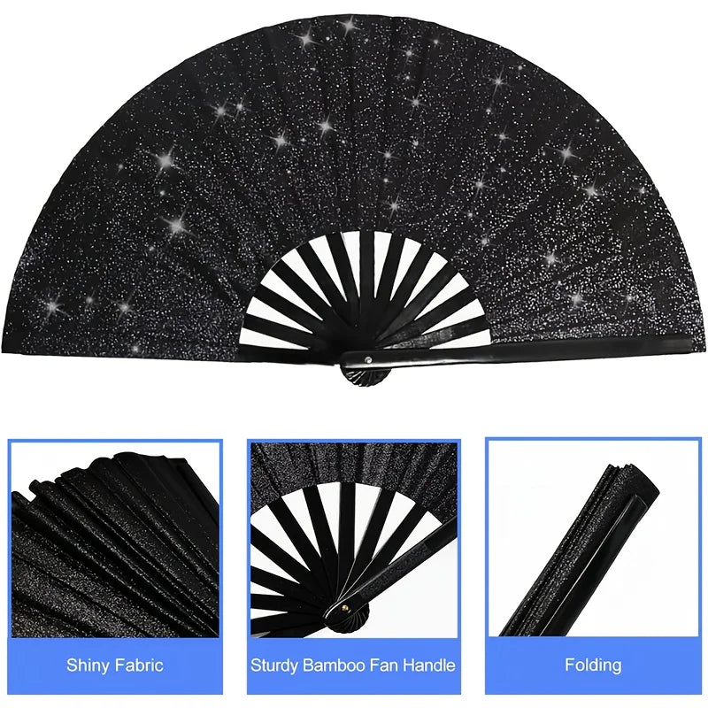 [Large Folding Party Fans]Glittering Hand Fans Large Party Style Folding Fans, Birthday Theme Performance & Festival Ball Gift Zpaxo