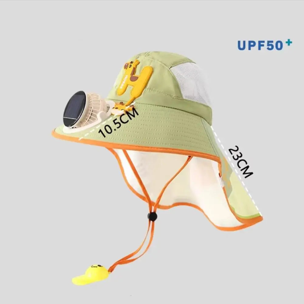 Kids Solar & USB Charging Fan Sun Hat Summer Breathable Mesh, Wide Brim UV Protection Sun Hat for Boys and Girls with Neck Cover Zpaxo