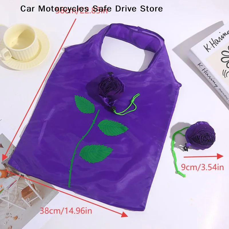 Rose Flower Foldable Shopping Bag Portable Large Capacity Folding