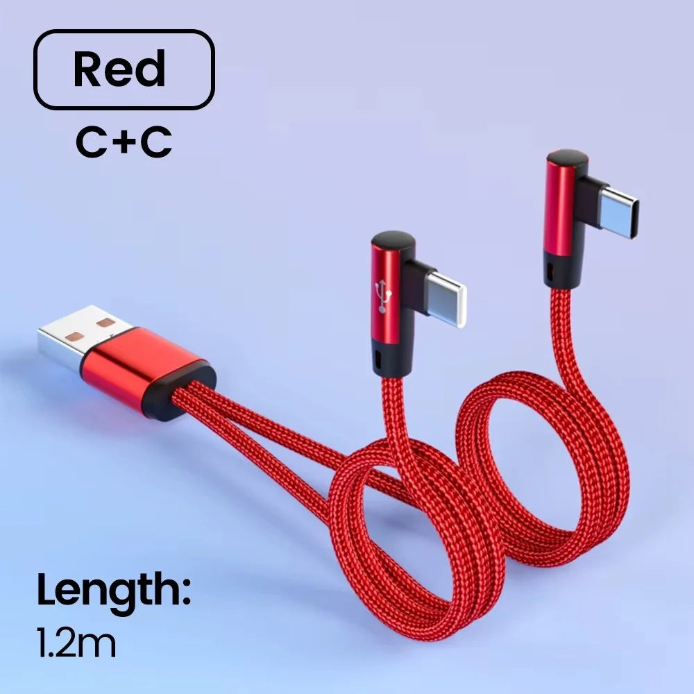 2-in-1 Elbow USB-C Fast Charging Splitter Cable 1.2M USB-C Charging Cable Zpaxo Red 1.2m