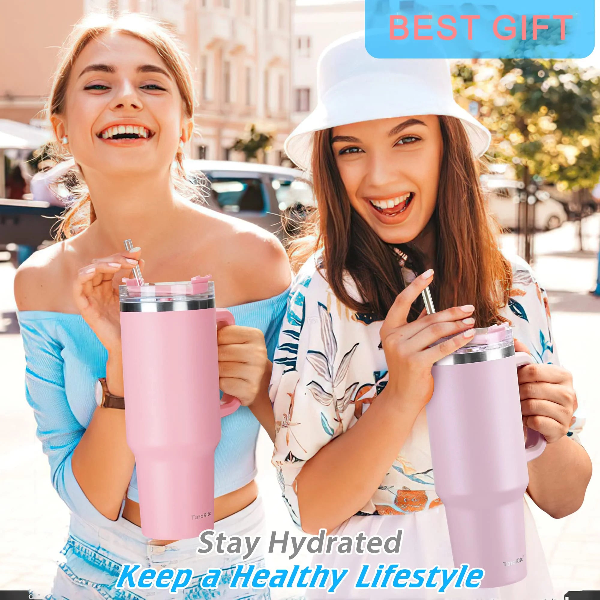 Halloween gift New 40OZ Handle Cup Double-layer Thermos Cup 304 Handle Car Water Cup with Straw Zpaxo
