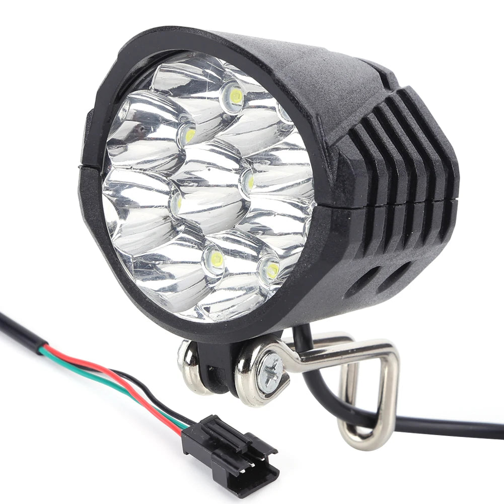 E-Bike Horn Light 36V 48V 60V Electric 9LED Bicycle Headlight 18W 2in1 Horn and Light Switch Scooter Safety Bike Flashlight Zpaxo 9LED 18W