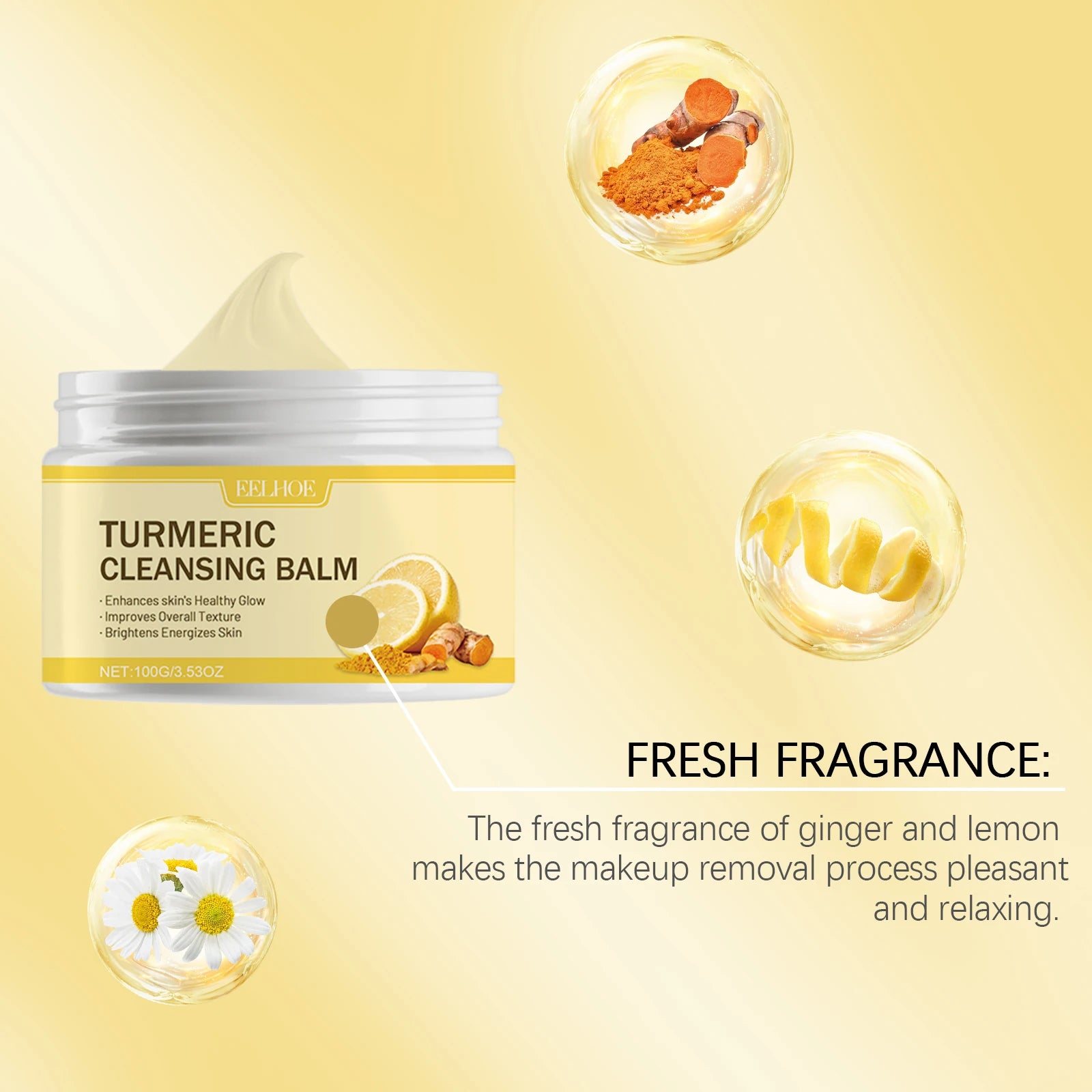 Ginger Lemon Makeup Remover Cleansing Facial Non-Tightening Gentle Makeup Face Eye Lip Makeup Remover Turmeric Cleansing Balm Zpaxo