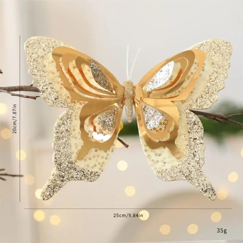 Plastic Butterfly Holiday Ornament Shimmery Sequins Christmas