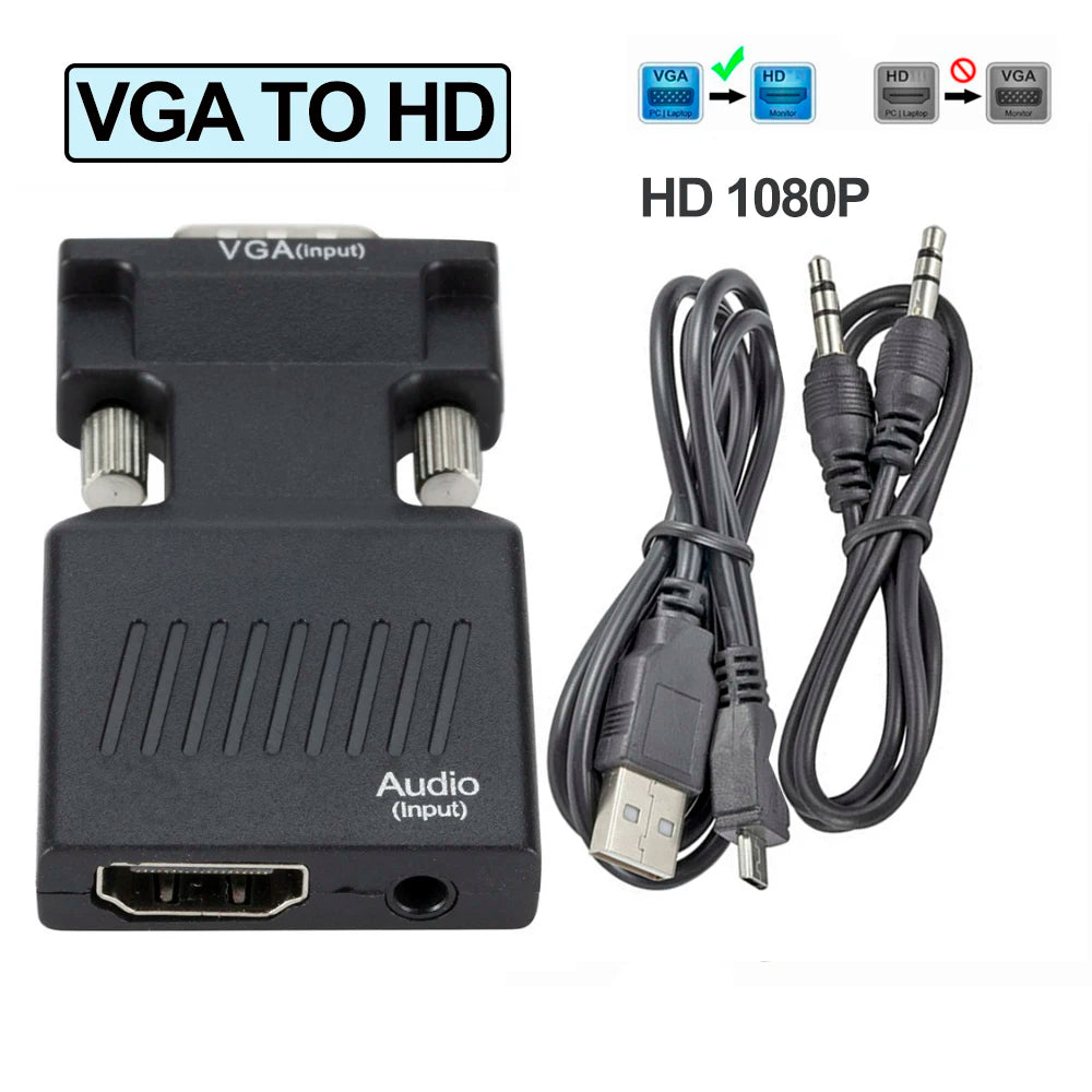 HD 1080P VGA to HDMI-Compatible Converter Adapter With Audio For PC Laptop to HDTV Projector HDMI-Compatible to VGA Adapter Zpaxo VGA TO HD