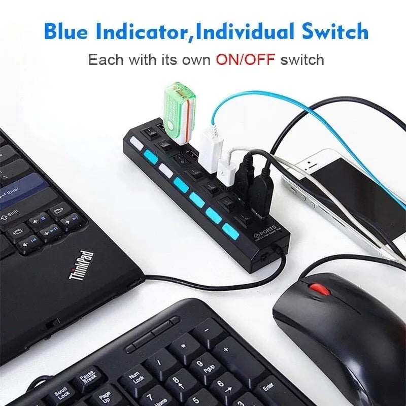 USB Hub 7 Port Multi Splitter Power Adapter Multiple Expander Off Zpaxo