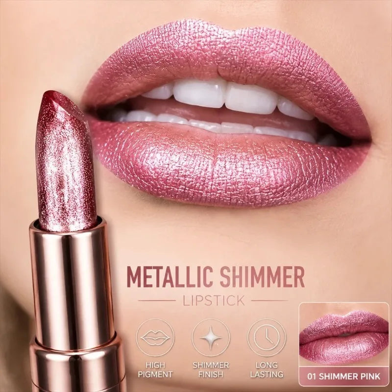 Rose Smoke Powder Lipstick Pearlescent Glitter Bright Starry Sky Glossy Diamond Velvet Lipstick Waterproof Durable Women Makeup Zpaxo