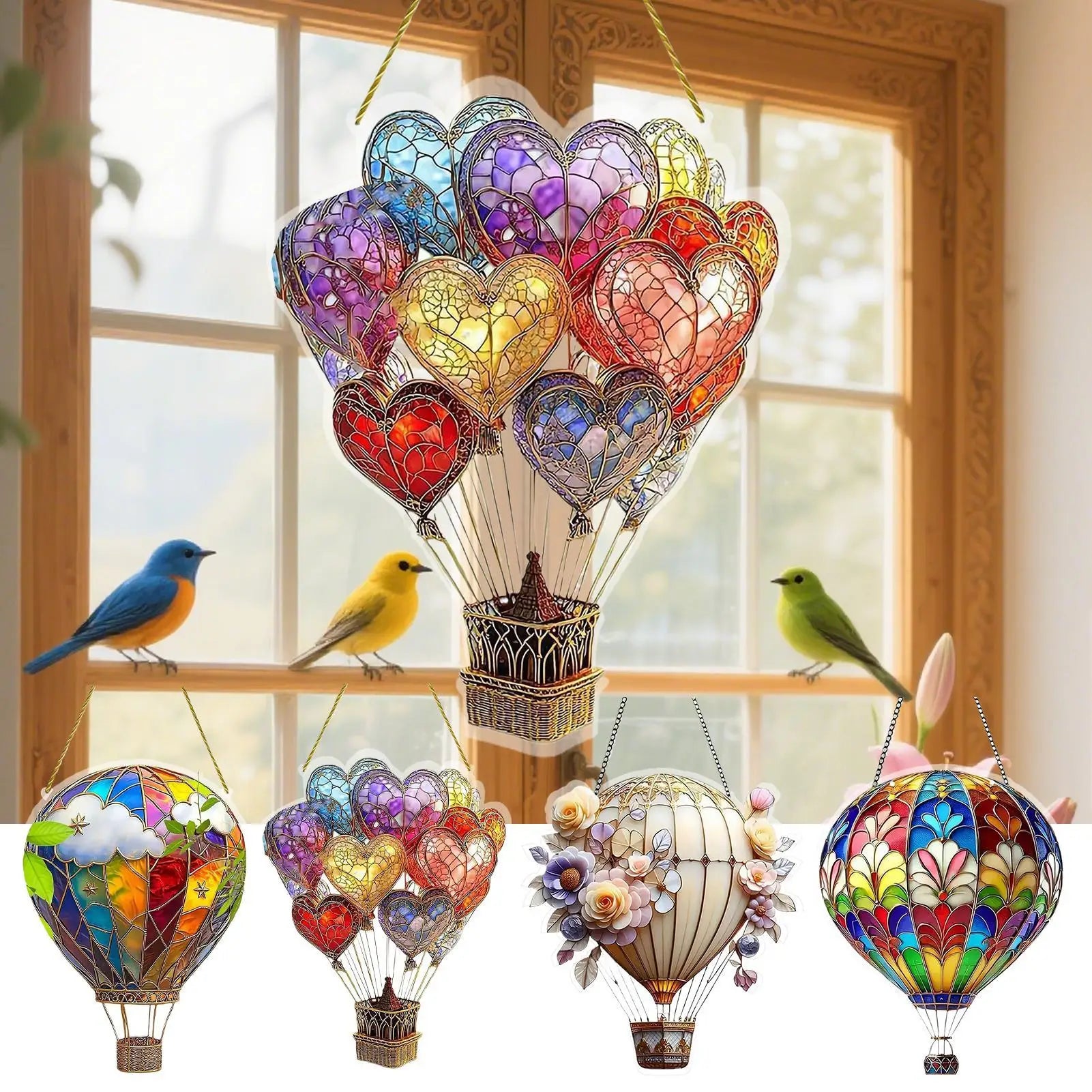 Acrylic flat Pendant Love Balloon Hot Air Balloon Lantern Valentine's Day Decoration For Home Lawn Garden Porch Yard Ornaments Zpaxo