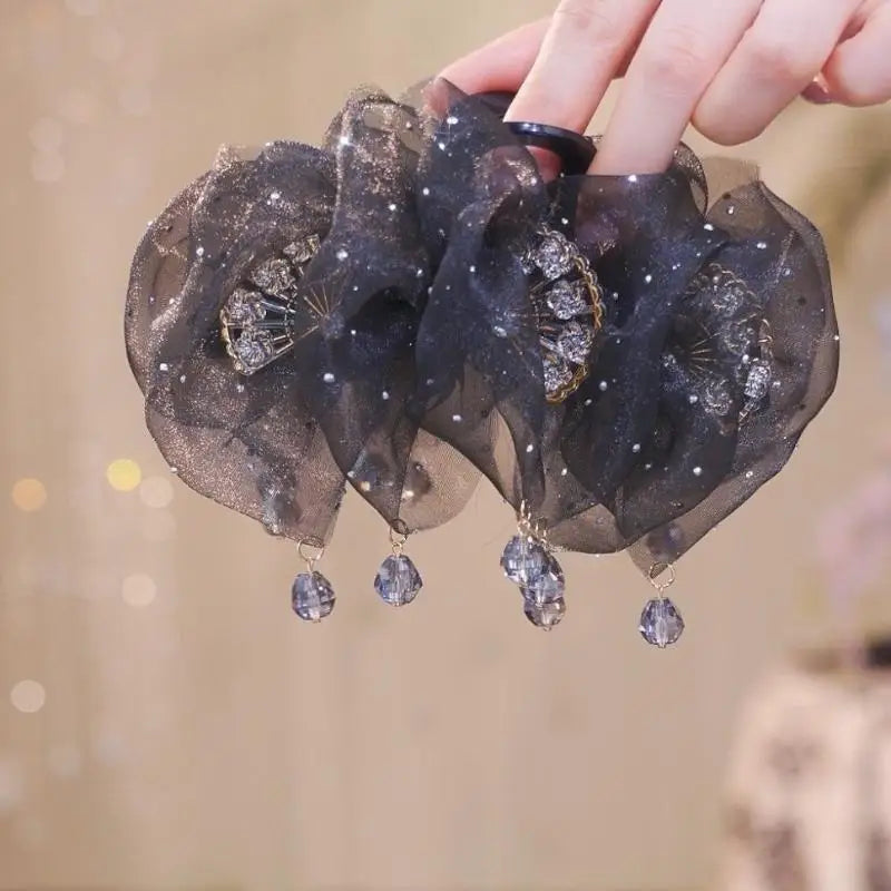 Modern Mesh Tulle Tassel Hair Claw Women Gleaming Zircon Beauty Zpaxo ONESIZE
