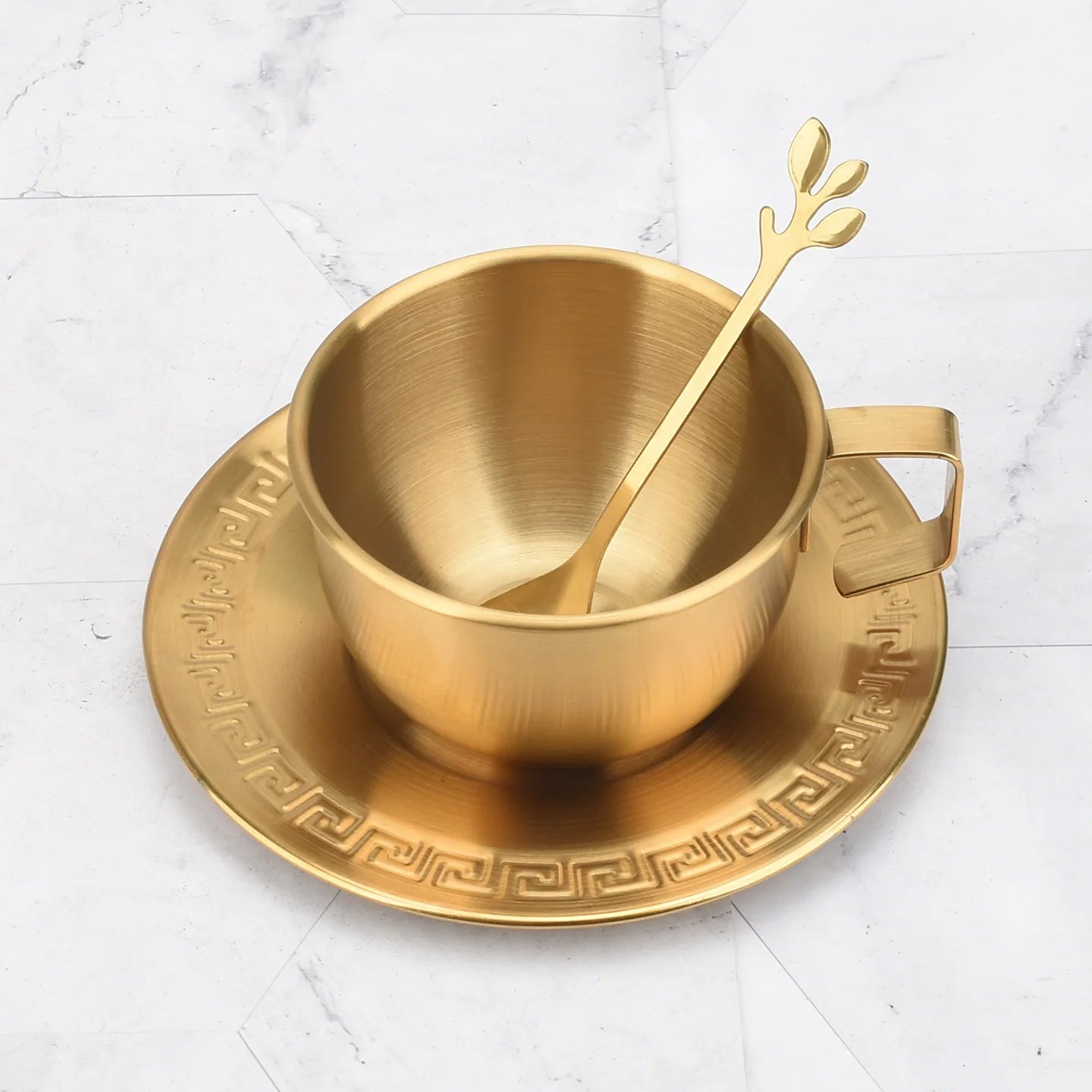 250ml Gold Stainless Steel Coffee & Tea Cup Set with Spoon Coffee Cup Set Zpaxo Golden