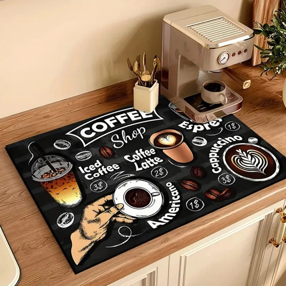 Coffee Mats Non-slip Rubber Backing Absorbent Kitchen Countertop Dish Zpaxo