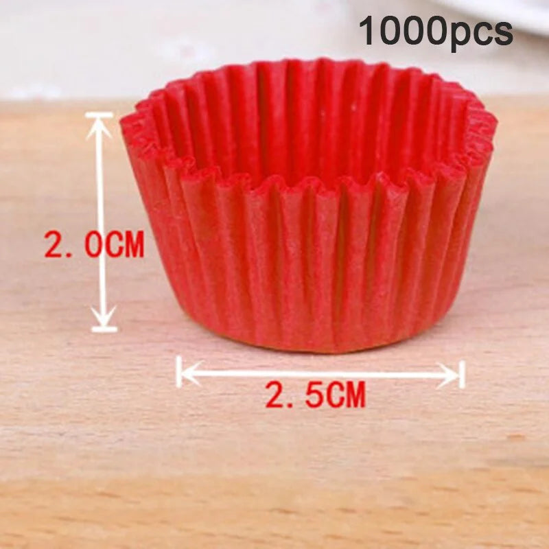 1000Pcs Mini Size Chocalate Paper Liners Baking Muffin Cake Cups Forms Cupcake Cases Solid Color Party Tray Mold Zpaxo Red