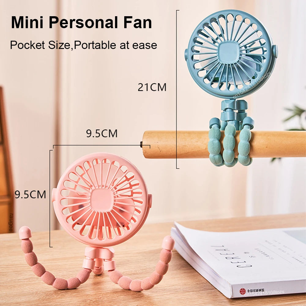 Portable Stroller Fan Mini Clip 360 Rotate Flexible Tripod USB