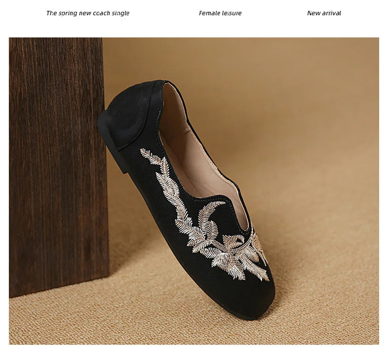 Womens Square Toe Embroidery Loafers Shoes Flats Moccasins Casual Zpaxo 40 image color 1