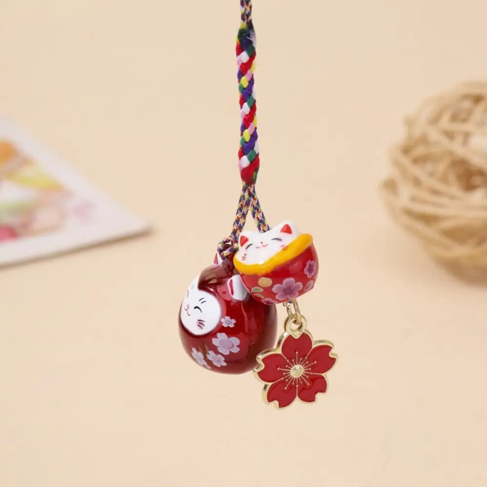 Unique Cute Maneki Neko Key Chain Cherry Blossom Fantastic Lucky Cat Pendant Ornament Bag Decoration Phone Strap Women Zpaxo