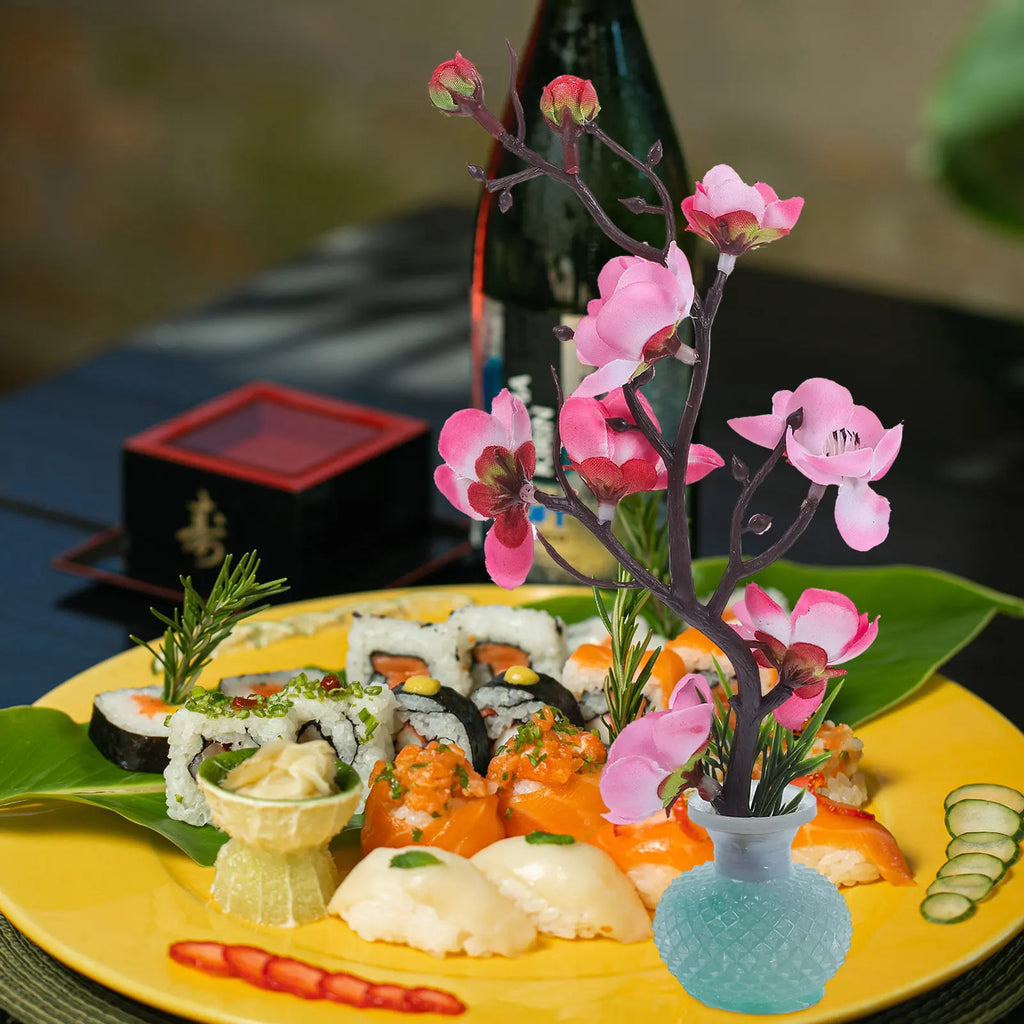 Vivid Simulated Plum Blossom Sushi Plate Flower Decor Artificial