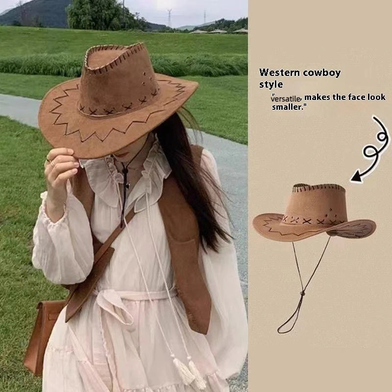 Women Men Cowboy Hat Western Suede Cowgirl Hats Fashion West Fancy Zpaxo