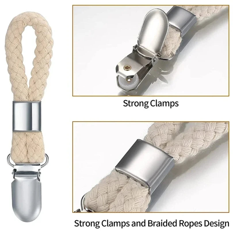 4/8pcs Towel Hanging Clips Clamp Braided Multipurpose Cotton Loop Metal Hook Kitchen Bathroom Storage Clips Socks Clothes Hanger Zpaxo
