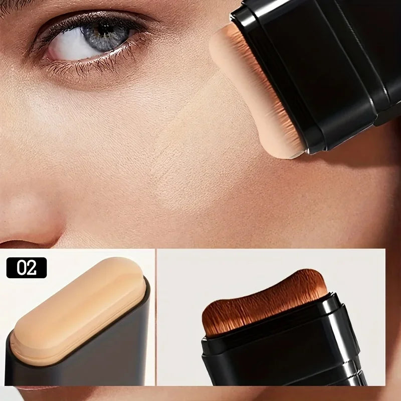Watery Double-Headed Foundation Stick with Brush, Natural Long-Lasting Flawless Makeup For Facial Concealer Cosmetics Zpaxo