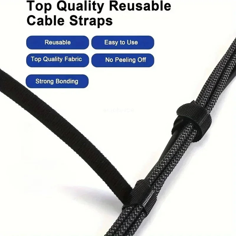 100PCS Releasable Cable Organizer Durable Black Cable Tie Mouse Earphones Wire Management Nylon Cable Ties Reusable Zpaxo