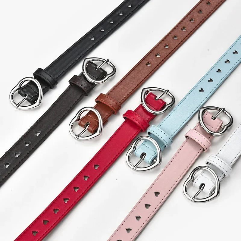 Children Faux Leather Belt Kids Cute Peach Heart Buckle Belts Girls