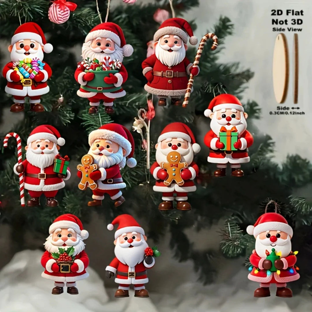 10-Pack Wooden Santa Claus Christmas Tree Ornaments