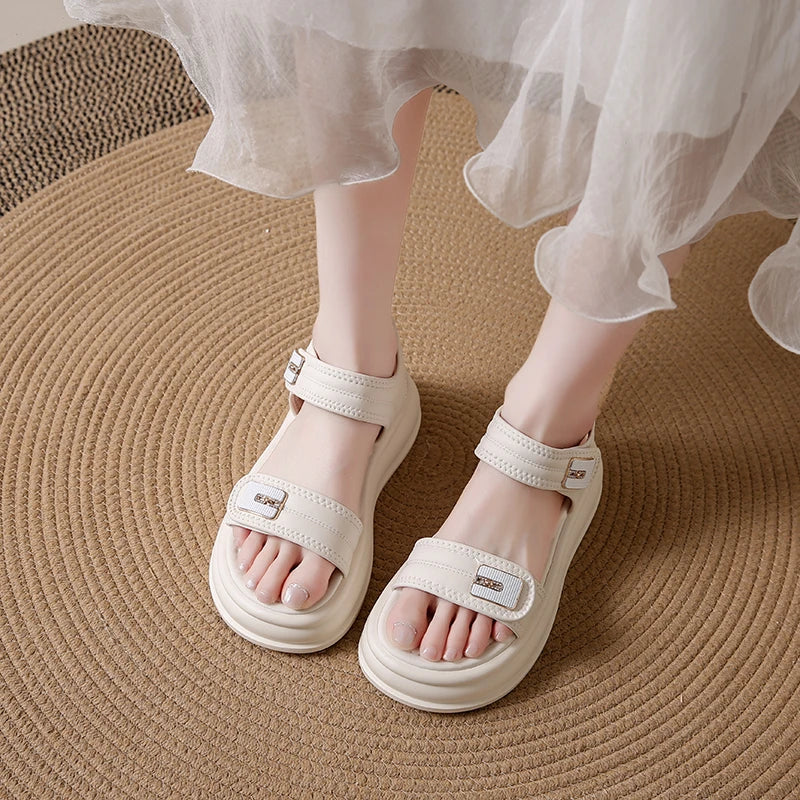 Women's Round Open Toe Comfortable Solid Sandals Summer Women Fashion Zpaxo