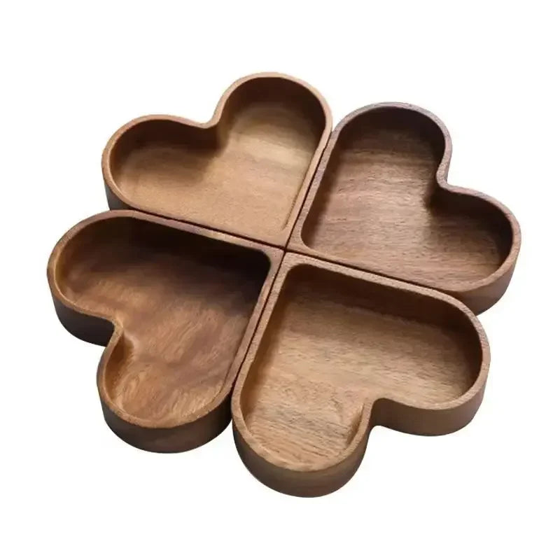 Stackable Solid Wood Candy & Dried Fruit Tray – Heart Design Wood Serving Tray Zpaxo