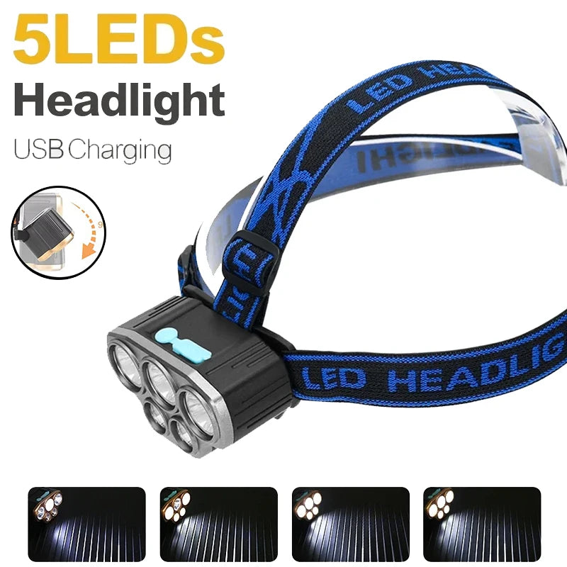 KDULIT 5 LED Rechargeable Headlamp – Waterproof Head Torch