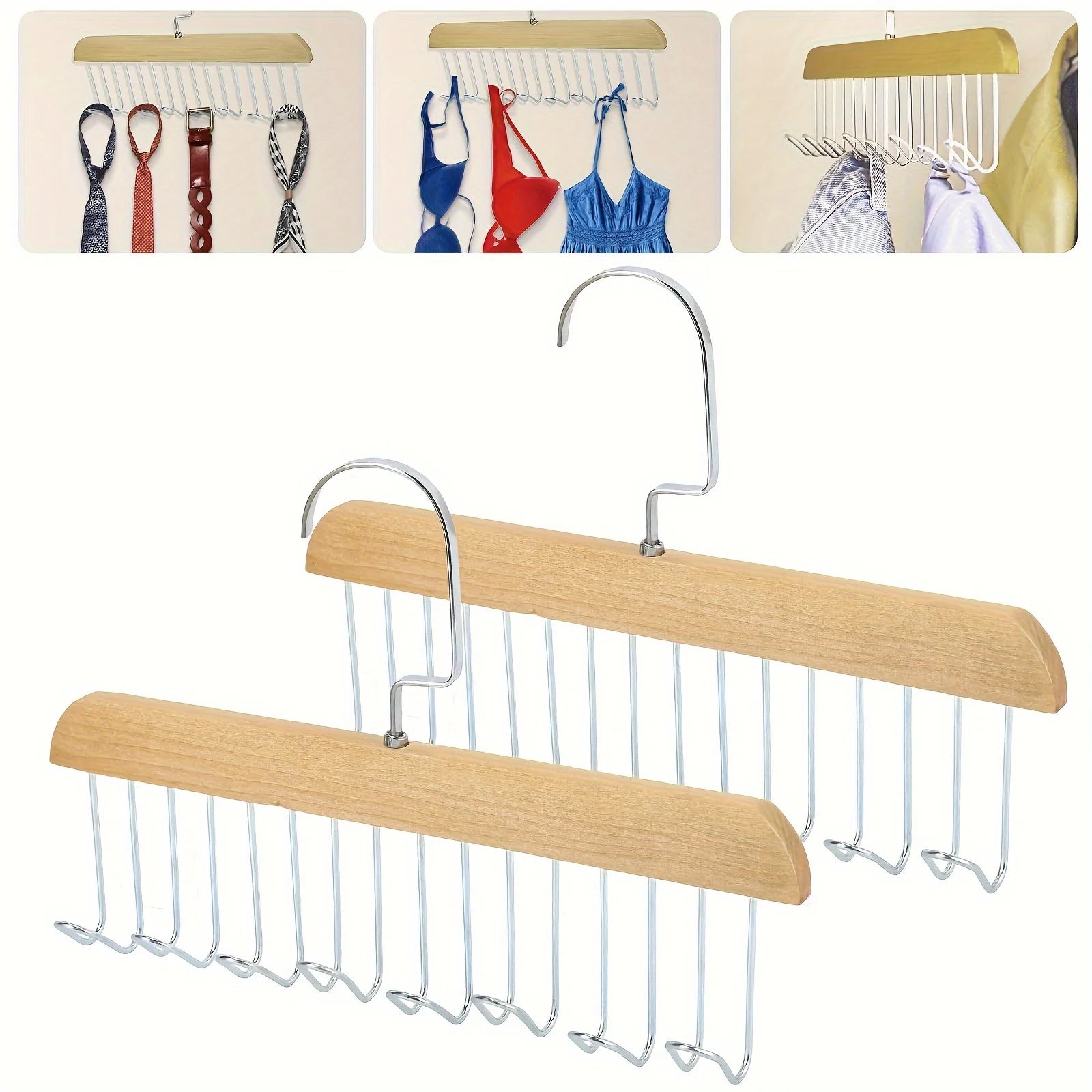 360° Rotating Foldable Wood Bra Hanger with 8 Hooks - Closet Organizer and Storage for 24 Bras Capacity - Space Saving Zpaxo 2pcs